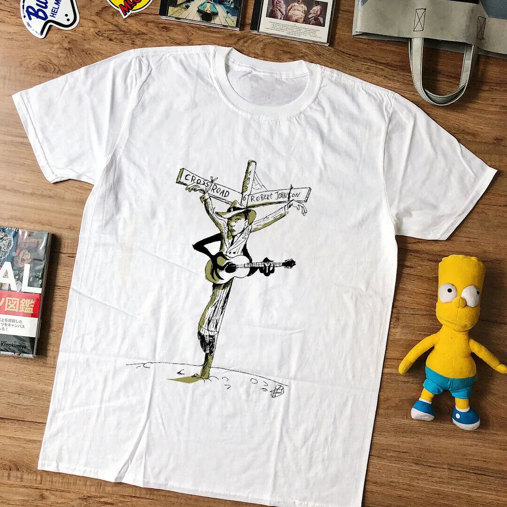 Редкая футболка Роберт Джонсон Кросс-роуд Блюз 1936 Топ белая одежда с рисунком