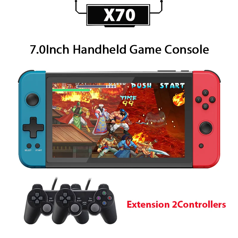 X70 2022 New Retro Handheld Game Console 7.0Inch HD Screen 64G 5700Games Extension Controller HD Output Retro Video Game Console