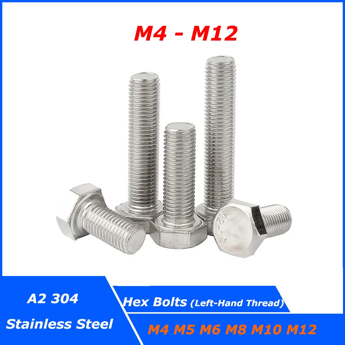 

1~20pcs Left-Hand Thread External Hex Hexagon Head Screws A2-70 304 Stainless Steel Hexagon Bolts Reverse Tooth