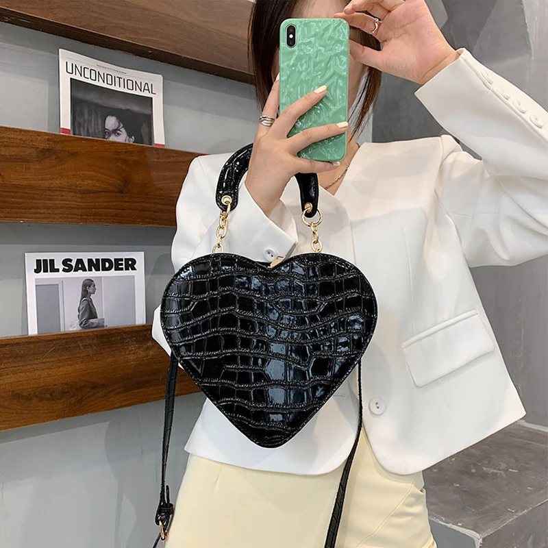 

Brand Heart Tote Bag for Women 2021 New Stone Pattern PU Leather Crossbody Bags Female Small Shoulder Bags Cute Purse Handbags