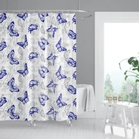 mildew resistant shower curtain klein blue butterfly grey letters waterproof bathroom bathtub curtain home decor polyester