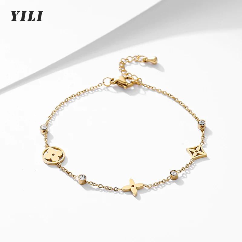 Новинка 2022 модный браслет-цепочка из нержавеющей стали с четырьмя листьями и