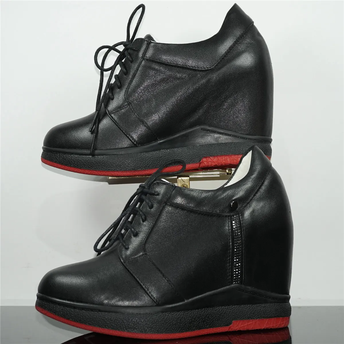 Fashion Sneakers Women Lace Up Genuine Leather Wedges High Heel Vulcanized Shoes Female Round Toe Platform Pumps Casual Shoes