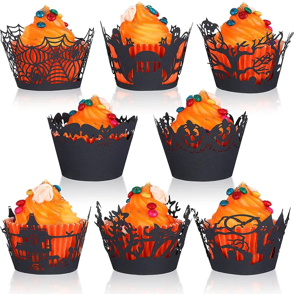 

Halloween Black Cupcake Wrappers Halloween Cupcake Toppers Liners for Halloween Party Cake Decoration Supplies