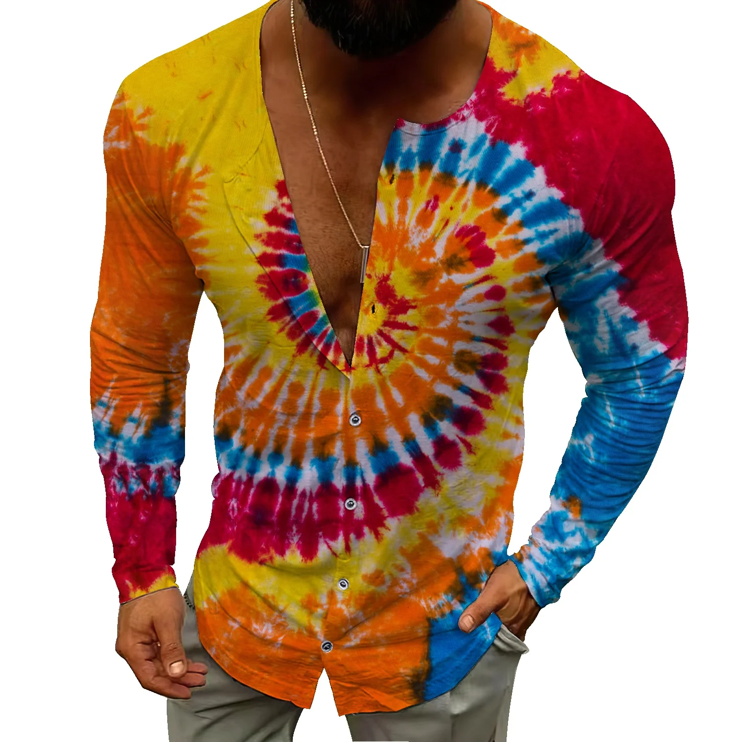 

StreetwearMenSoftCottonTShirtsButtonTopsLongSleeve