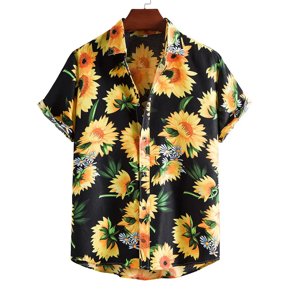 

Sunflower Floral Print Hawaiian Shirt Mens Brand Short Sleeve Beach Aloha Shirts Men Harajuku Streetwear Clothing Camisas Hombre