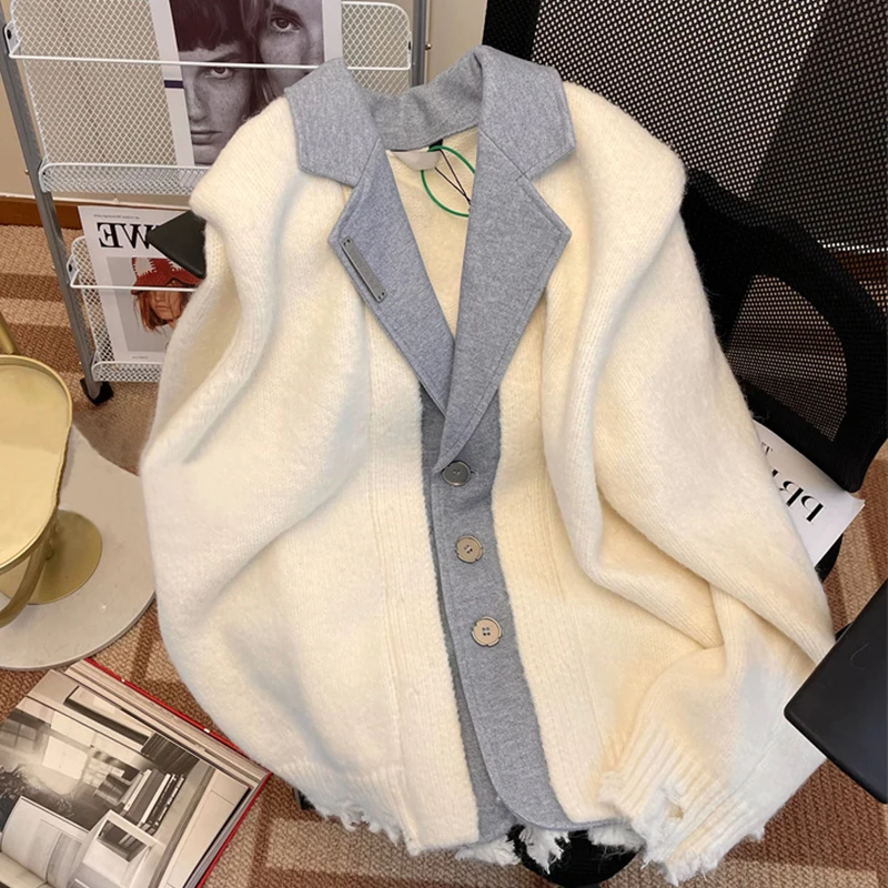 

Exported to Italy women's clothing, foreign trade tail list, first-line brand, spring fake two-piece knitted cardigan jacket