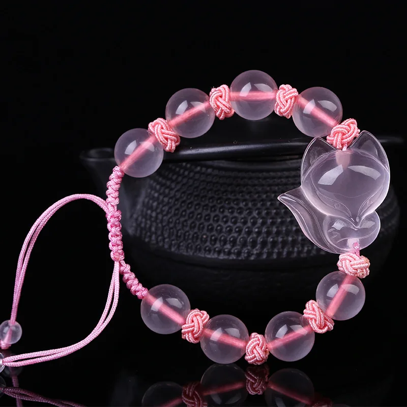 

Natural Pink Jade Fox Bracelet Adjustable Hand-carved Chalcedony Relax Healing Jewelry Women Jades Charms Lucky Amulet Bracelets