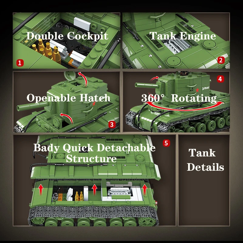 Конструктор тяжелый Тигр советский танк в стиле милитари Россия кВ 2 мировая