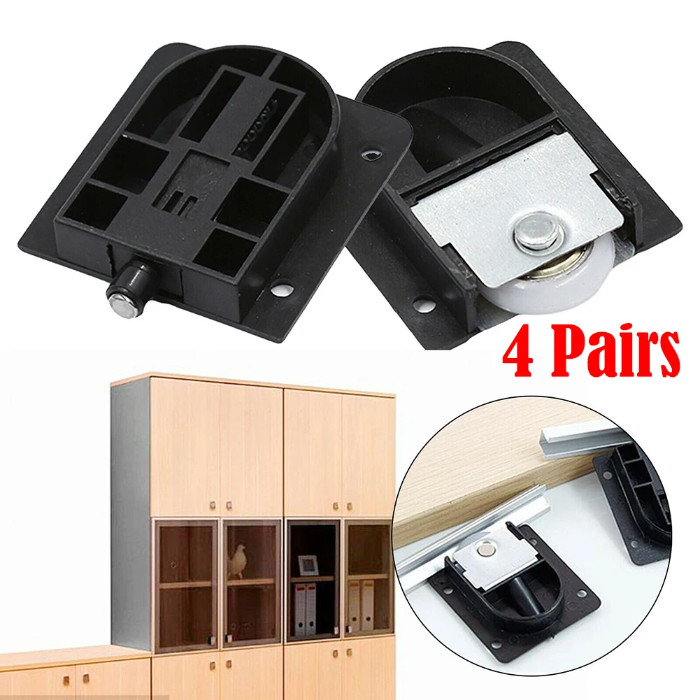 

Building Hardware Sliding Door Roller Moving Door Wheel 4pairs High Quality Silver Tone For Open The Closet Door