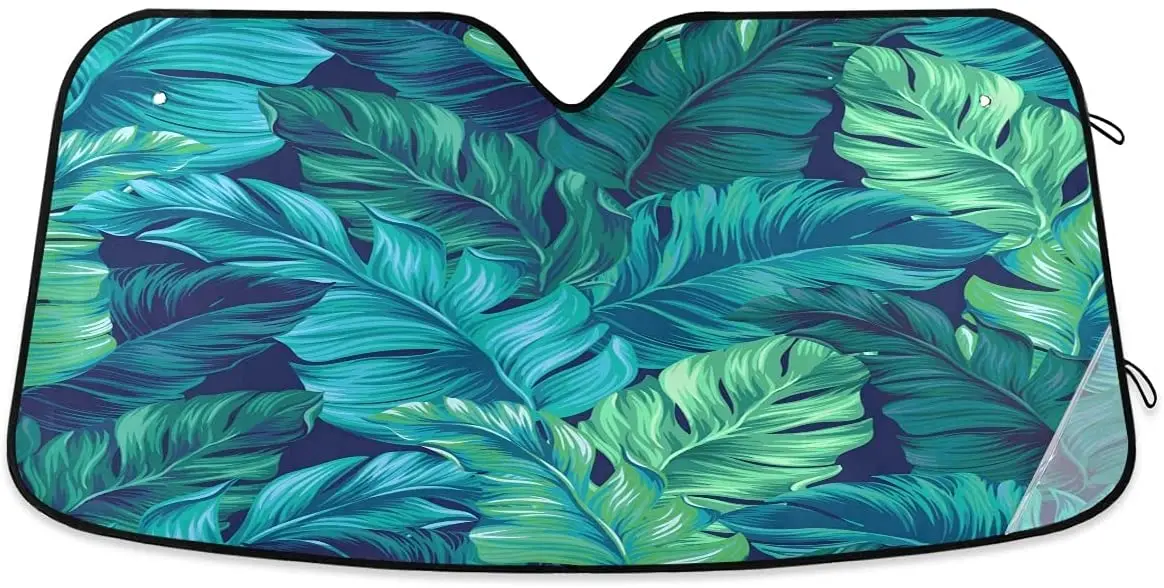 

senya Car Windshield Sunshade Turquoise Tropical Leaves Pattern, Blocks Sun Visor Protector Foldable Sun Shield Keep Your Vehicl