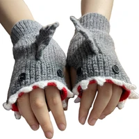 soft kids winter gloves warm mittens half finger touchscreen cartoon shark mittens for boys girls winter supplies