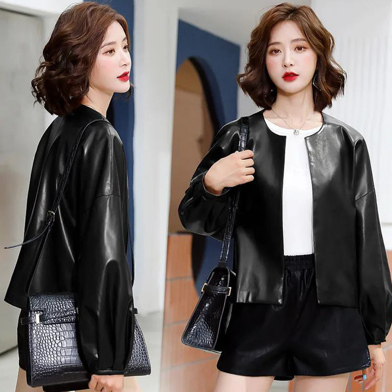 1pcs Women's Short PU Leather Suit Jackets 2022 Autumn New Fashion Faux Fur Cardigan Ladies Skinny Simplicity Locomotive Coats