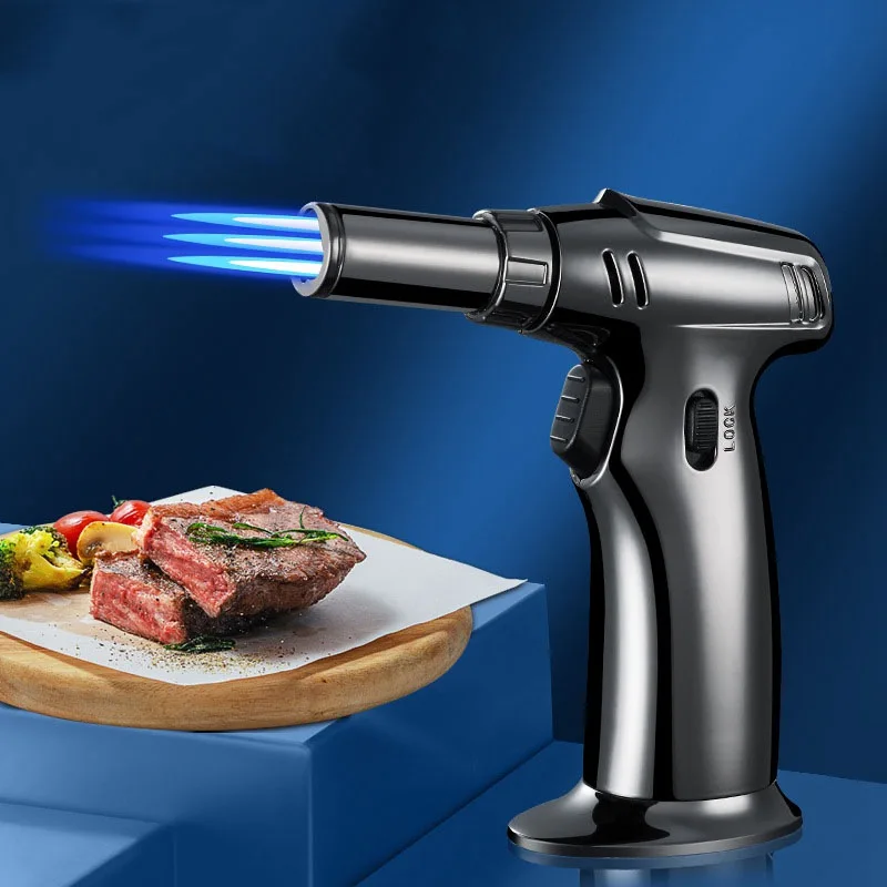 

Powerful Jet Straight Flame Cigar Lighter Welding Gun Inflatable Torch Lighter Kitchen BBQ Ignition Tool Windproof Metal Lighter
