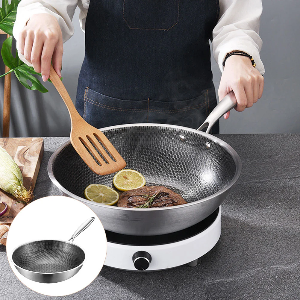 

Honeycomb Grain Wok Stainless Steel Handle Induction Cooker Pot Frying Pan Court fan