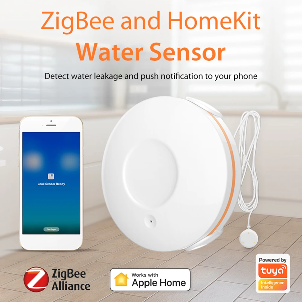 

Leakage Sensor IP55 Waterproof Intelligent Water Overflow Detector Alarm Zigbee Water Sensor Without Batteries for Apple HomeKit