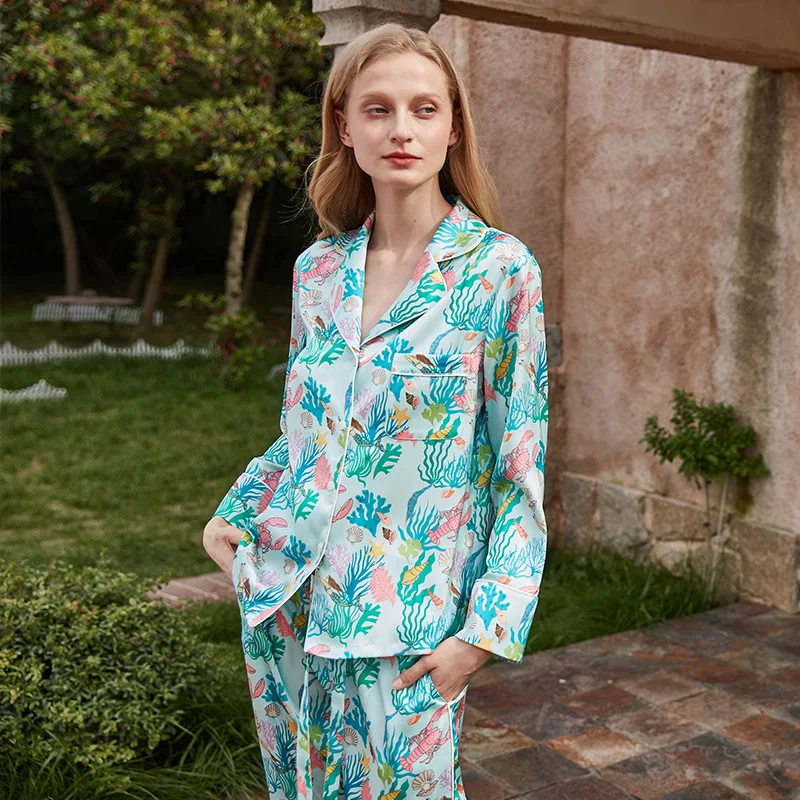 

Шелковые пижамы для женщин на весну и осень, тонкий Шелковый высококачественный Женский домашний костюм с длинными рукавами