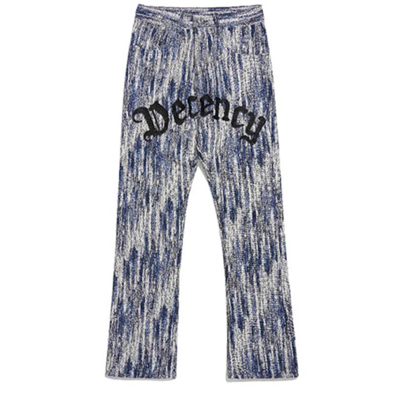 Streetwear Men Embroidered Letter Recreational Jeans Sense of Design Vintage Blue Straight Pants Autumn and Winter Female 2022