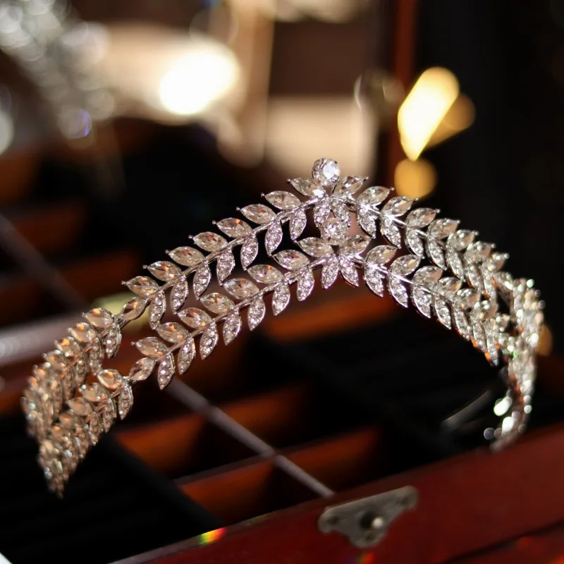 

Baroque Handmade Crystal Leaf Double Hairband Luxury Bridal Tiaras Crown Rhinestone Pageant Prom Diadem Wedding Hair Accessories