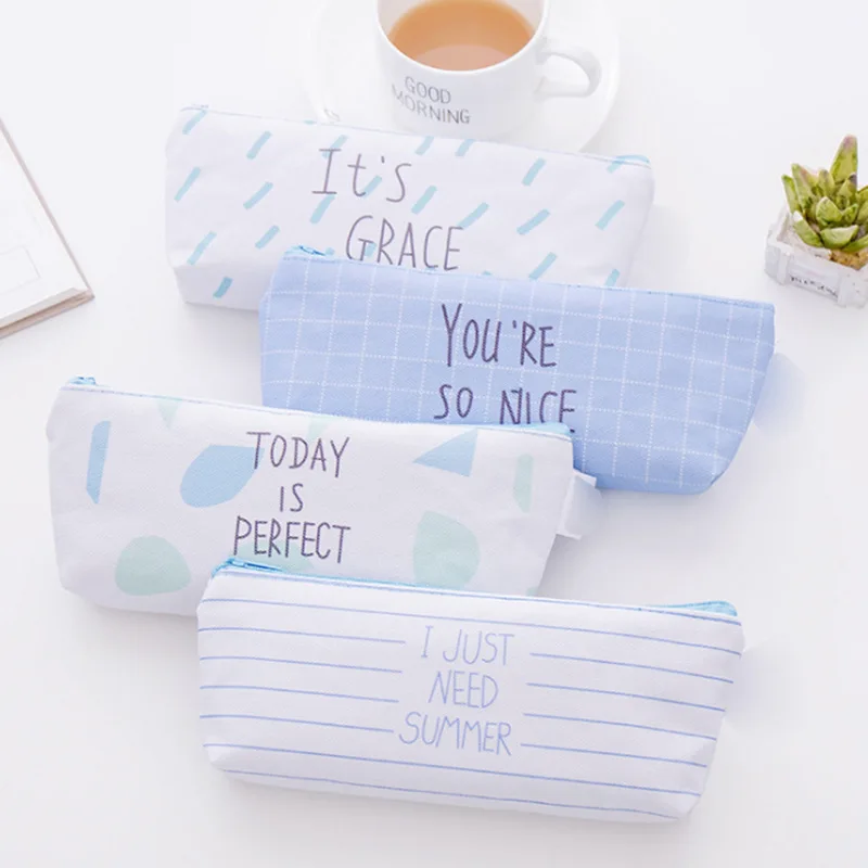 

Cute Geometric Canvas Pencil Bag Simple Multifunctional Large Capacity Pen Case Stationery Holder Students School Supplies
