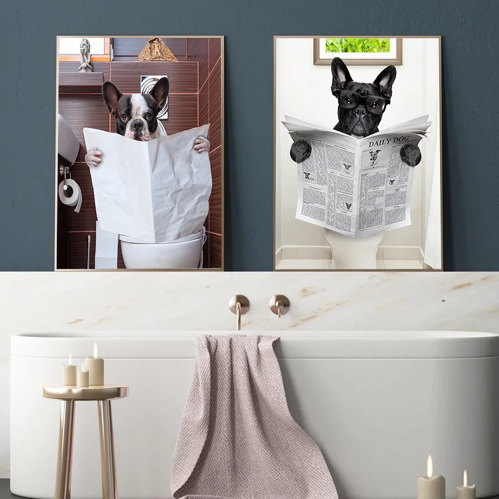 Современный скандинавский стиль туалетная собака газета постер с животными