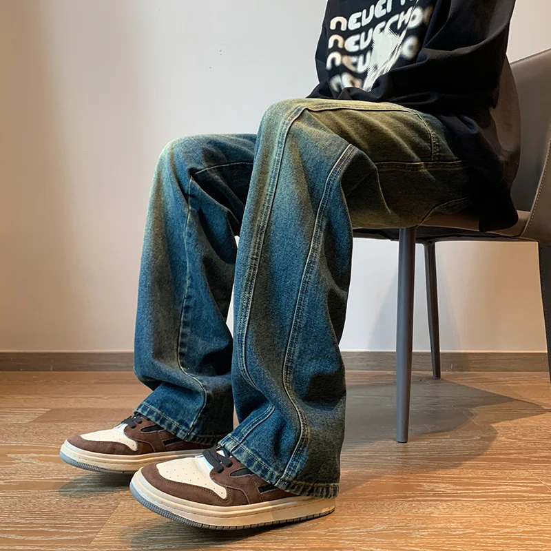 Blue Baggy Jeans Men Fashion Retro Casual Straight Jeans Men Japanese Streetwear Hip Hop Loose Denim Pants Mens Trousers M-3XL