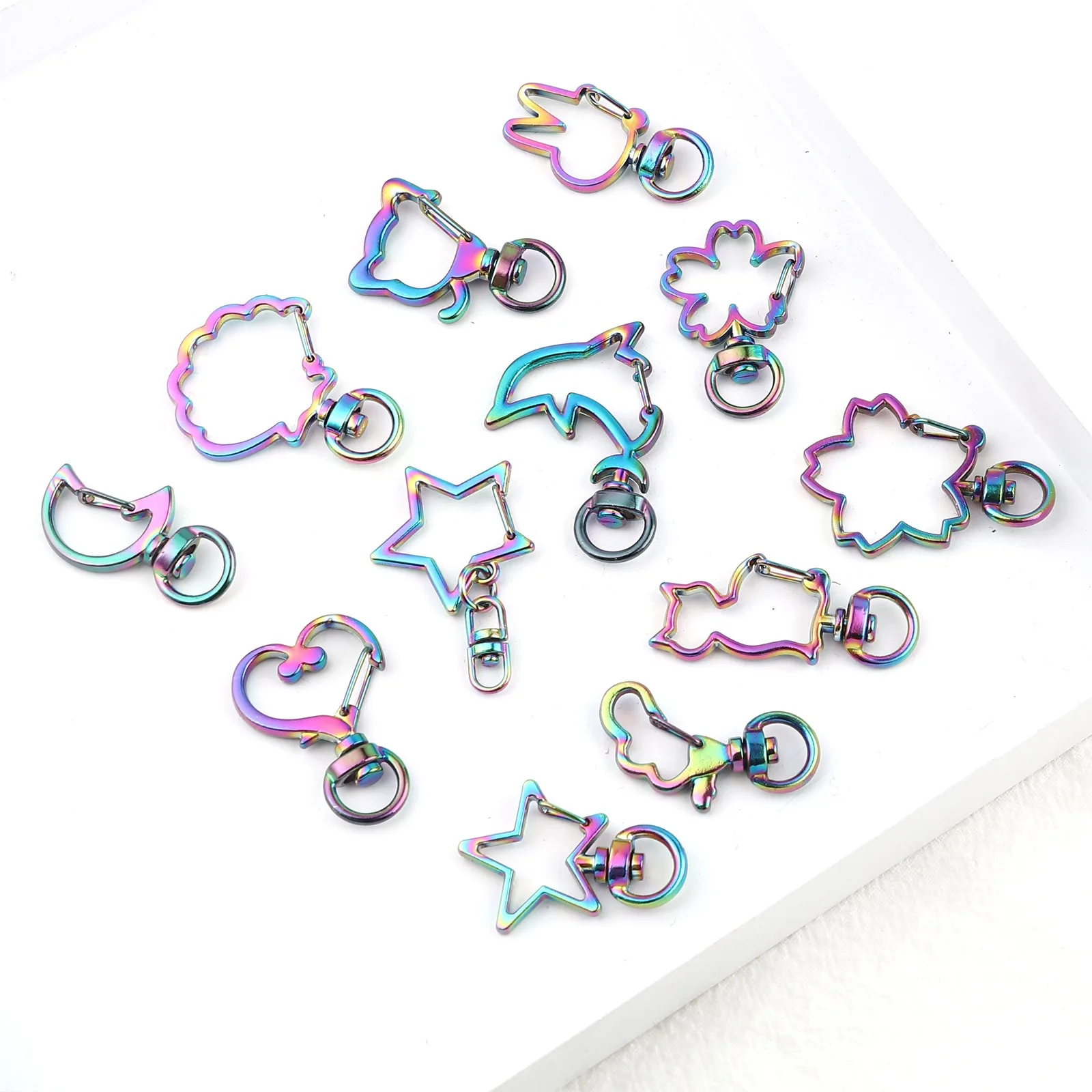 

Fashion Metal Keychain Multicolor Cat Bear Aniaml Flower Round Split Keyrings Jewelry DIY Making Women Girls Gifts Findings,5PCs