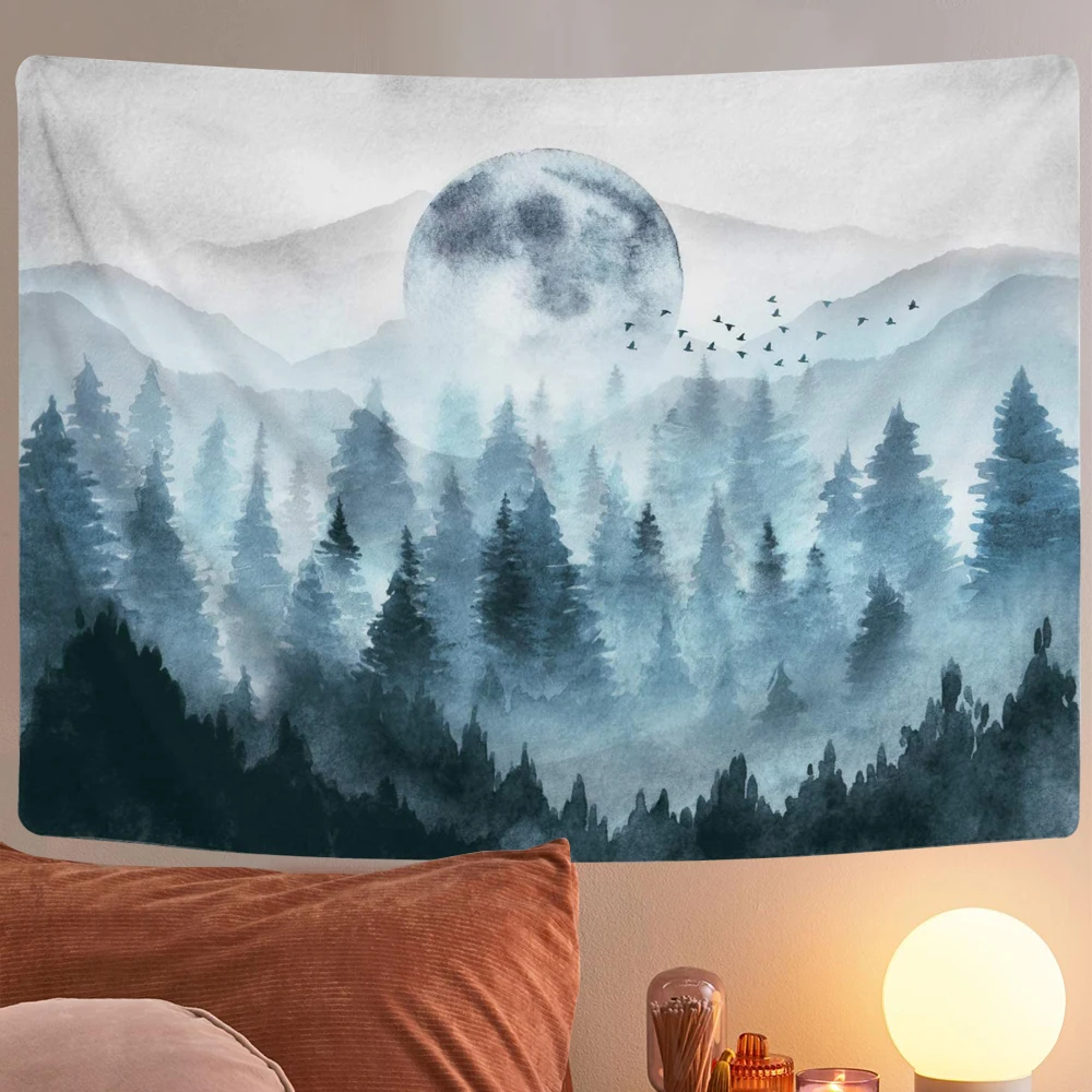 

Psychedelic Mountain Tapestry Forest Tree Tapestry Sunset Tapestry Nature Landscape Tapestry Wall Hanging for Room Home Decor