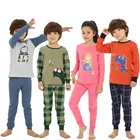 Пижамный комплект с длинным рукавом для мальчиков и девочек, из 100 хлопка, детская одежда для сна, пижама с животными из мультфильмов, пижама для мальчиков-подростков