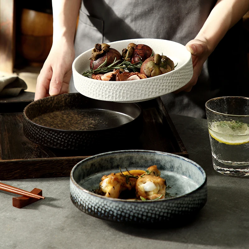 

Japanese-style steak plate dish plate household high-end ceramic deepening plate Western food pasta soup plate