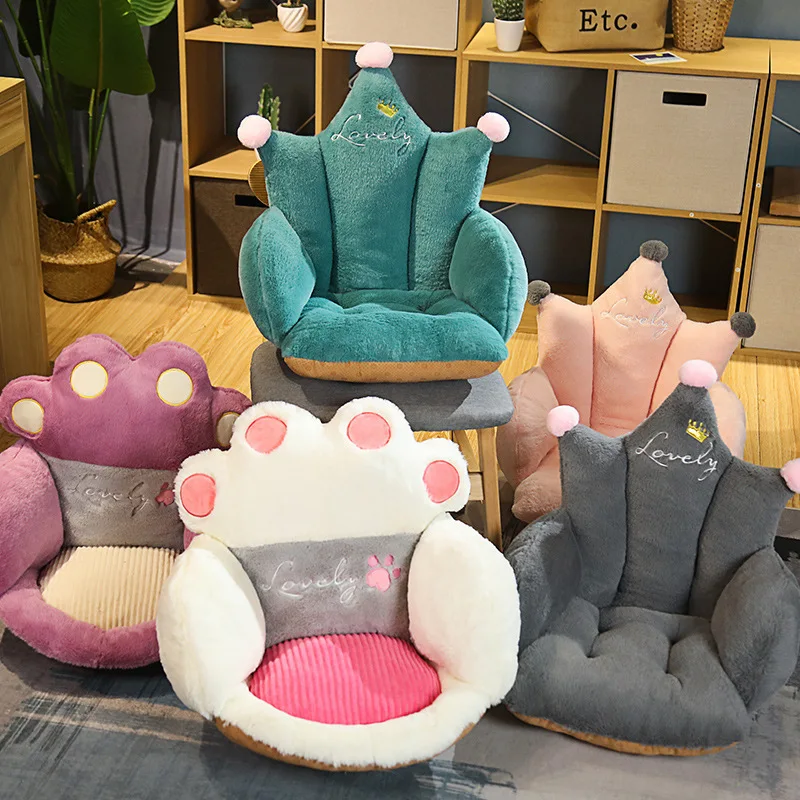 

Ins Girl Cute Crown Pillow Kawaii Cat Paw Floor Cushion Lumbar Support Office Chair Cushion Plush Throw Pillow Sofa Fall Decor