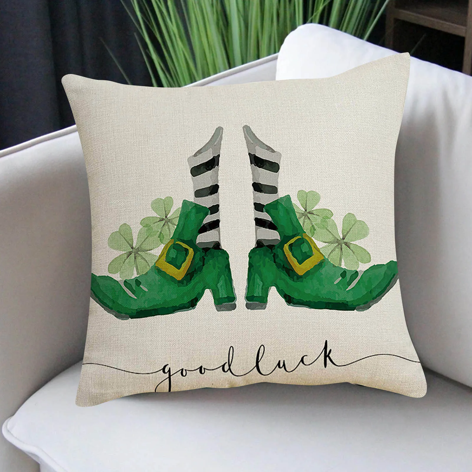 

St. Patricks Day Pillowcase Linen Print Home Pillow Cover Living Room Sofa Bedroom Cushion Cover