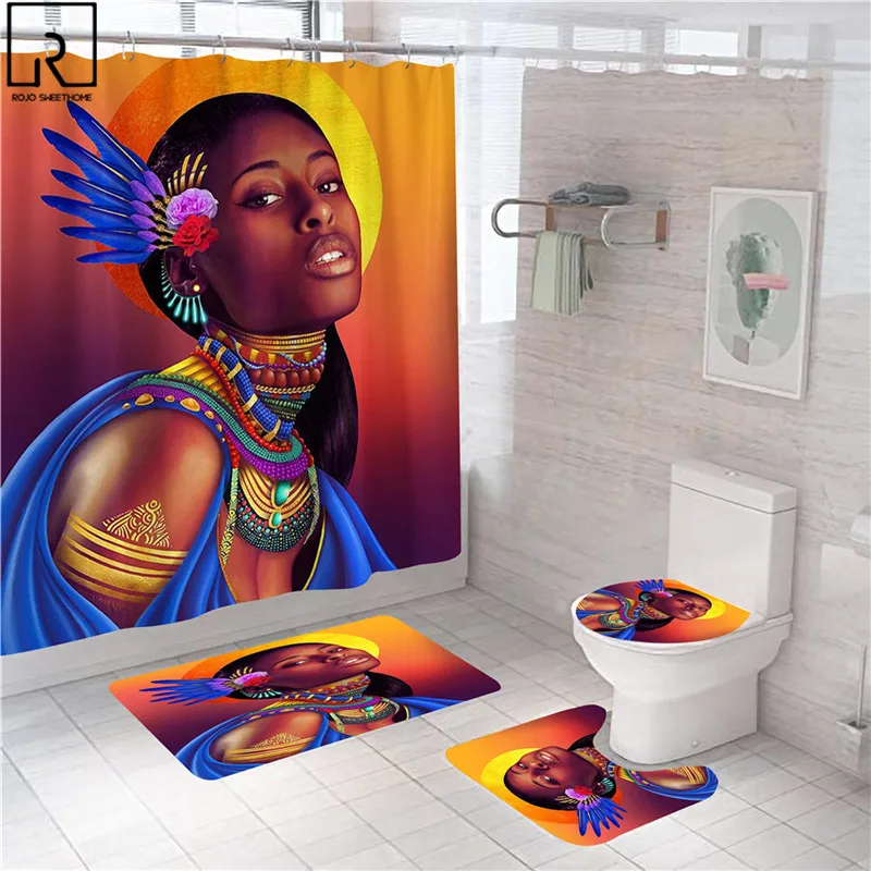 black couple print shower curtain sexy women bathroom curtains bathtub partition rugs toilet mat set lovers day home decoration free global shipping