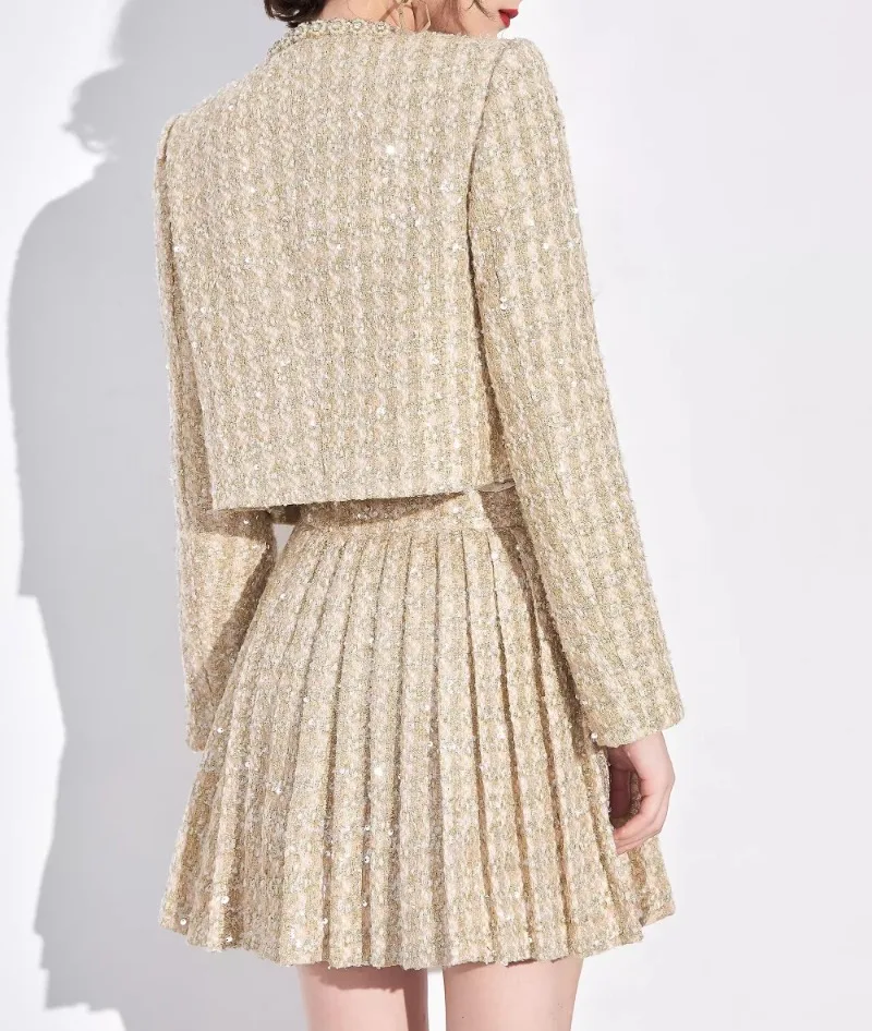 Женский офисный комплект из двух предметов элегантный абрикосовый твидовый