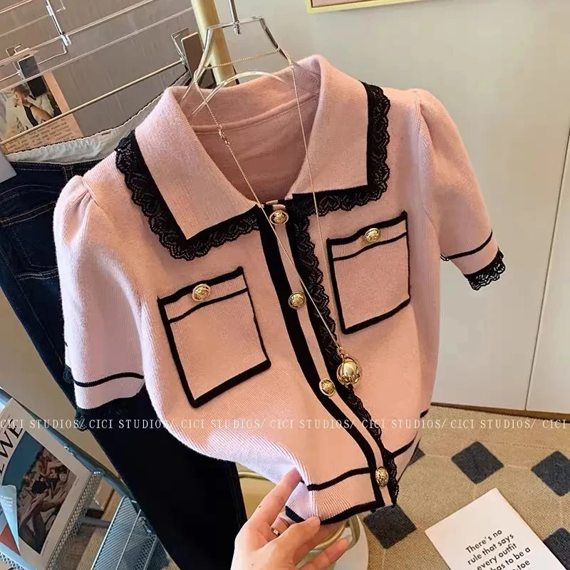 Женская рубашка-поло в полоску TSXT элегантная свободная вязаная повседневном