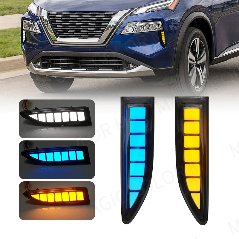 

For Nissan Rogue Xtrail X-Trail 2022 2023 Fog Lamp Daytime Running Lights Daylight DRL Turn Signal Dual Colors White Yellow Blue