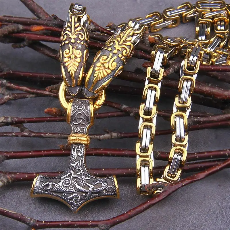Vintage Norse Male Viking Dragon King Chain Thor's Hammer Mjolnir Pendant Necklace Viking Male Amulet The Best Jewelry Gift