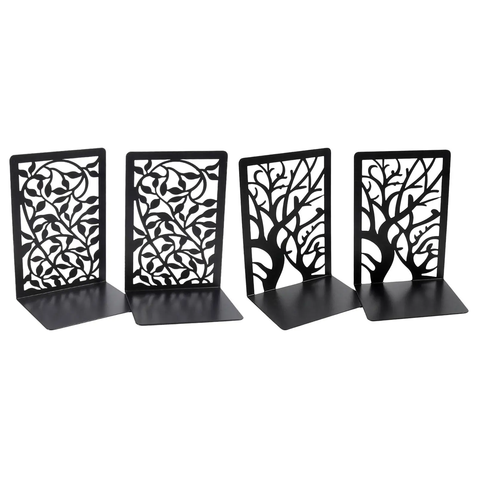 

1 Pair Book Ends Hollow Out Bookend Supports Stable Black Stand Iron Metal Bookends for Folders Hotel Home Desk Stationery