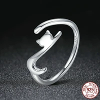 s925 sterling silver fashion open naughty kitten girl ring cute kitten personality creative ring trend kitty plain silver ring