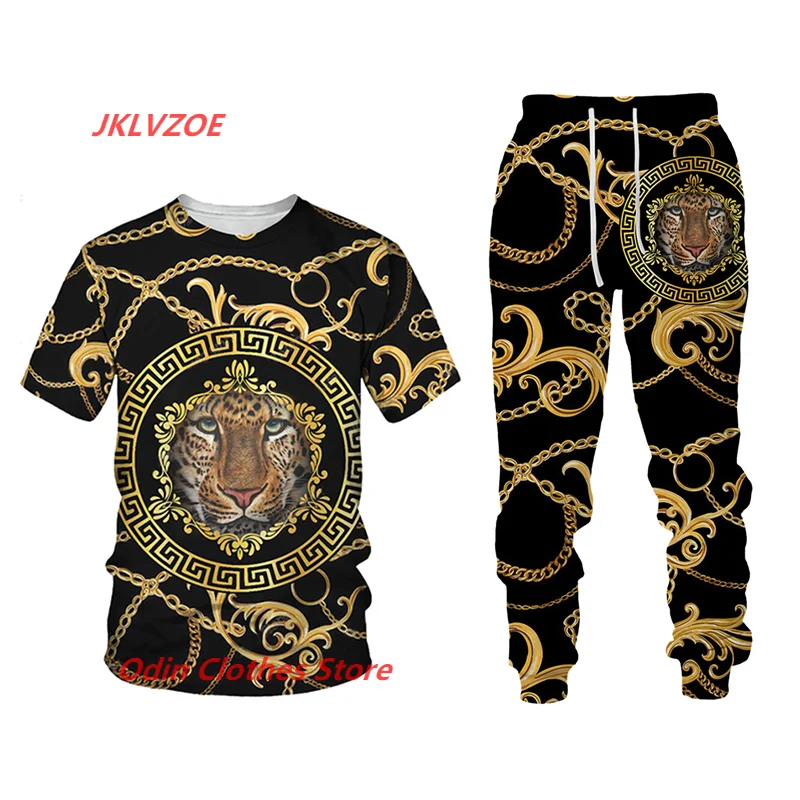 New Men's Short Sleeve T Shirt Trousers 2 Pieces Outfits Fashion Summer Streetwear Casual Man Clothing Long Pants Tracksuit Sets