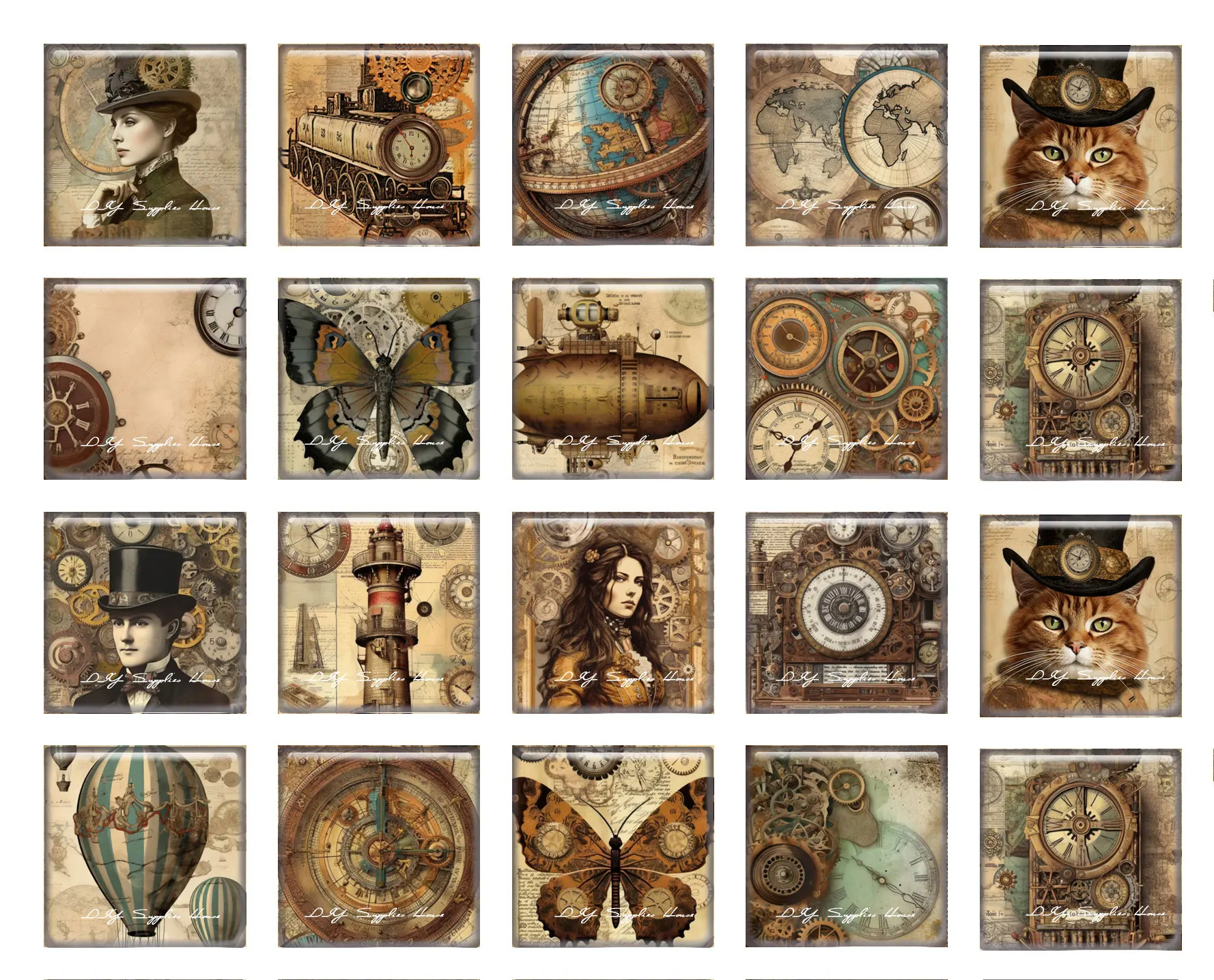 10 шт./лот ретро стимпанк шестерня кошка девушка квадратная фотография стеклянный