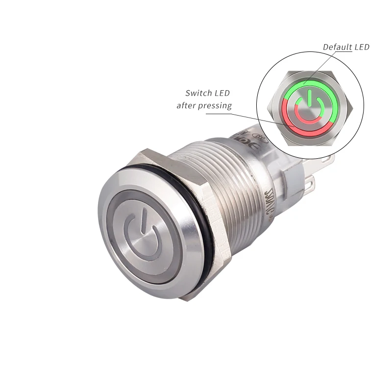 19 мм ip67 переключатели из нержавеющей стали, сброс SPDT, фиксирующее оборудование, пусковая кнопка, красный, зеленый, синий светодиод