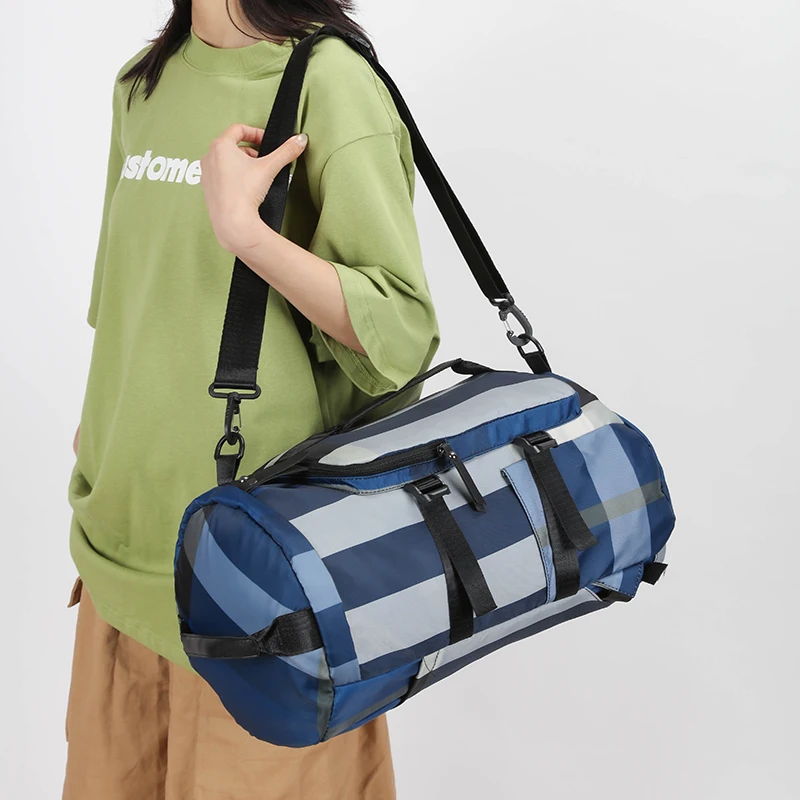 Large Capacity Oxford Cloth Versatile Backpack Female Korean Version Of Fashion Plaid Bag Travel Bag Male Fitness Duggel Bag M08