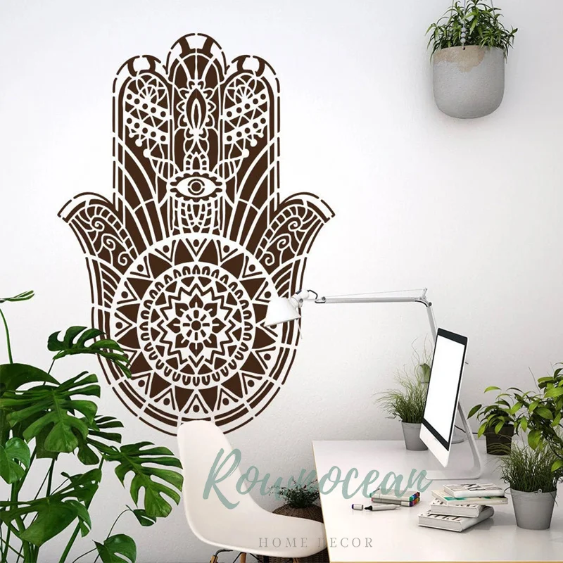 

Hamsa Wall Decal Indian Buddha Yoga Vinyl Wall Sticker Hand of Fatima Decals Home Decor Living Room Bedroom Studio Mural AA91