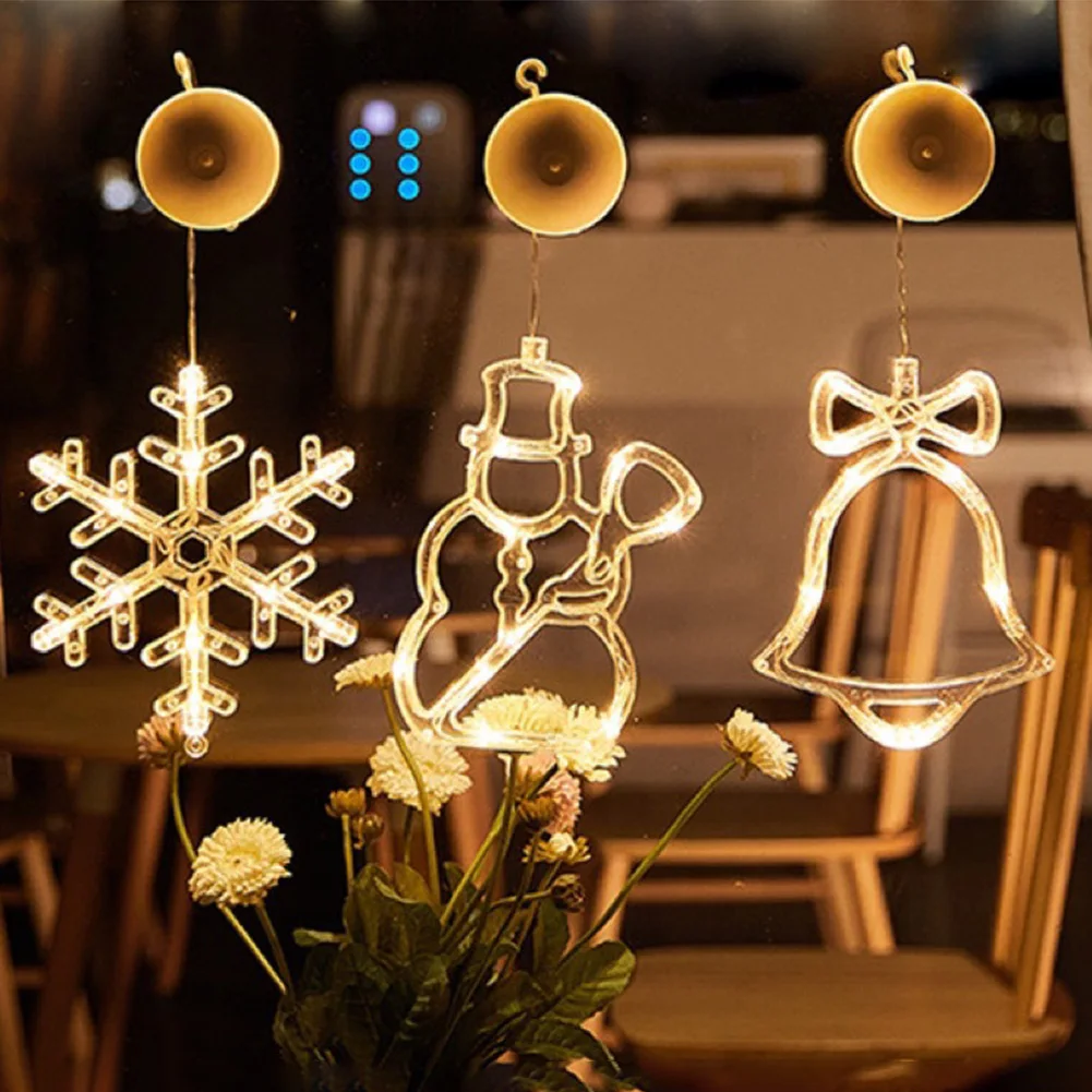 

Christmas Suction Cup Light LED Snowflake Santa Snowman Star Lamp Warm White Christmas Fairy Light for Bedroom Window Wall Door