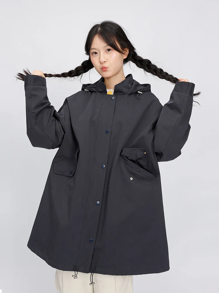 Корейская темно-синяя куртка с капюшоном на день памяти женская осенне-зимняя