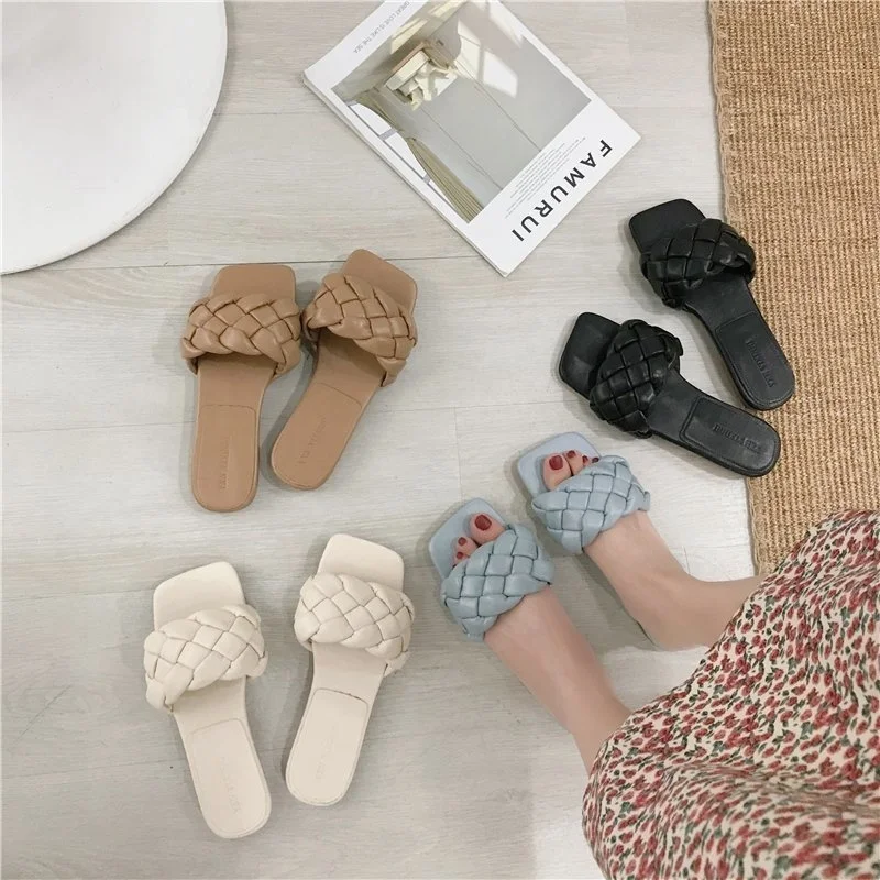 

Women Sandals Summer 2023 Fashion Closed Toe Flat Slippers Women Weave Casual Beach Slippers Zapatillas Muje