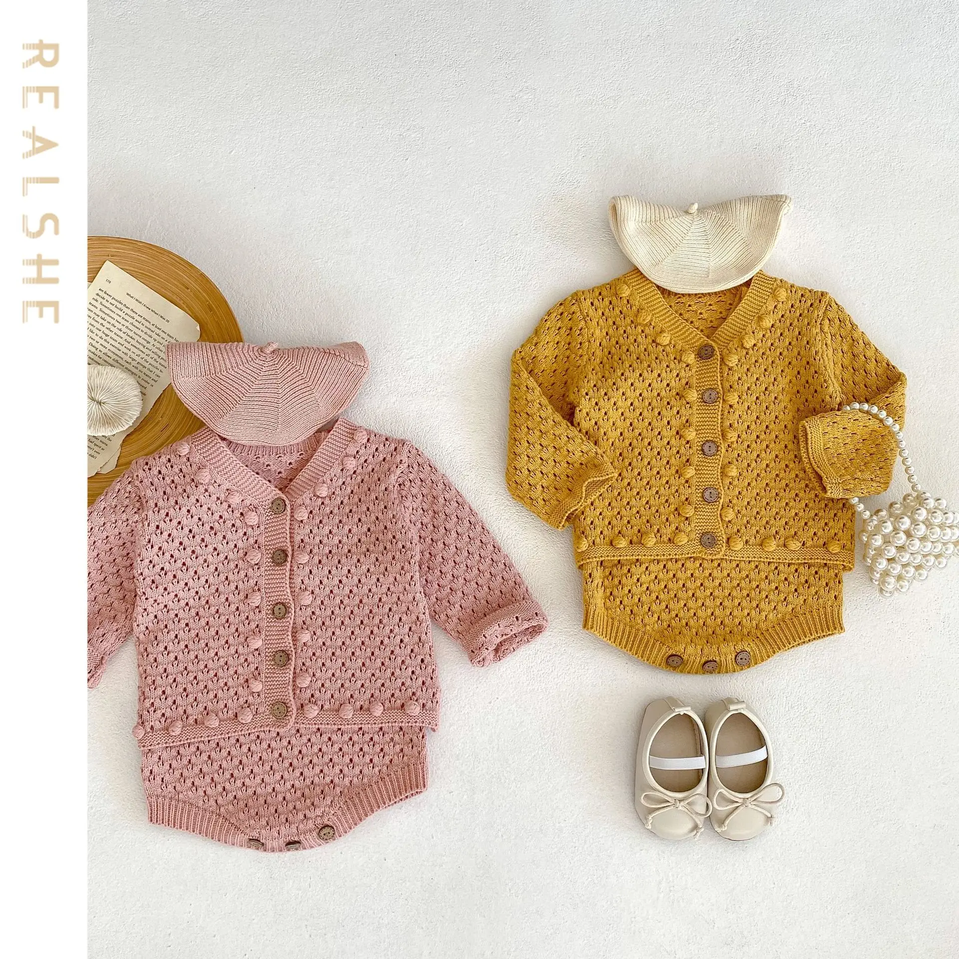 

0-24M Toddler Infant Baby Clothes Sets Solid Knit Coat Sleeveless Romper 2pcs Outifts Autumn Newborn Baby Clothing Set