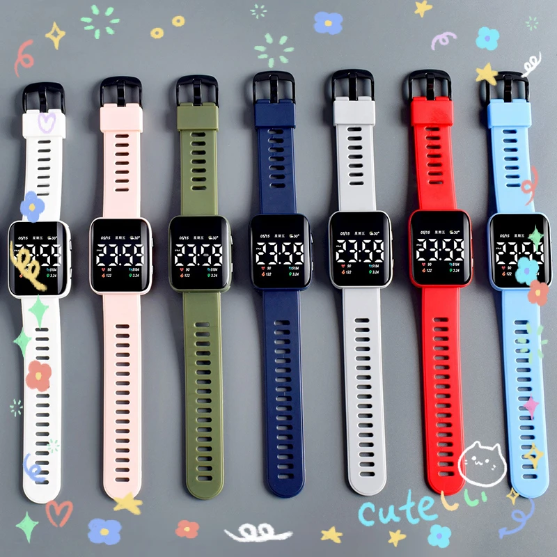 

Женские цифровые наручные часы, водонепроницаемые спортивные детские часы, светодиодные электронные часы, студенческие наручные часы для ...