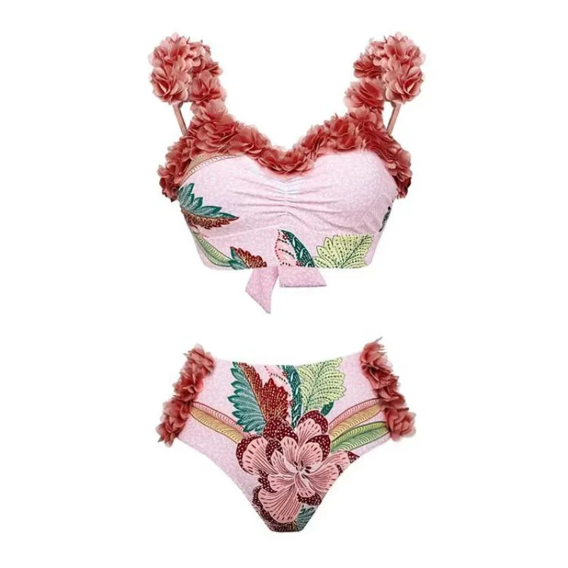 Petal Bikinis 2023 Fashion Floral Print Colorblock One-piece Swimsuit Push Up Summer Beachwear Women Chic Swimwear Slim Backless